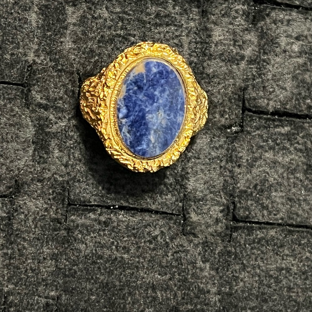 Gold-Tone Ring with Blue Sodalite Stone size 5